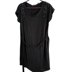 Supertrash Black Lace-Up Silk Dress